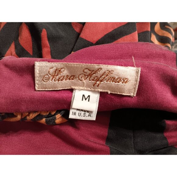 Mara Hoffman Medium Abstract Silk Dress Orange Maroon Black 3/4 Sleeve Low Back - Picture 4 of 5